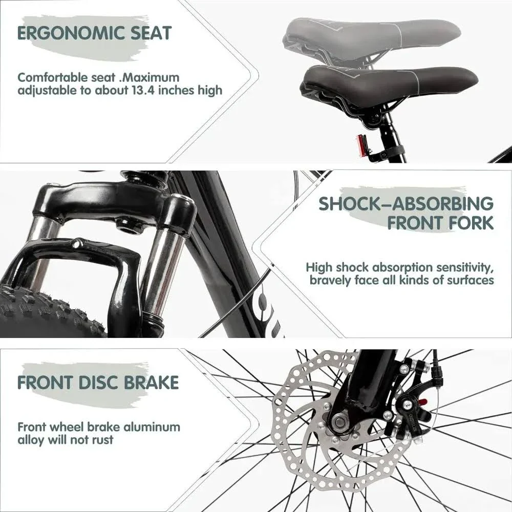 Tire Mountain Bike with 26 inch Wheels 21 Speed with High Carbon Steel Frame Double Disc Brake and