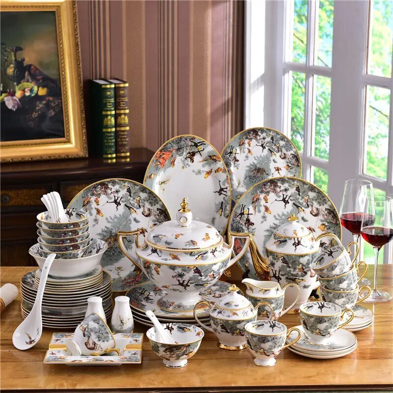 NatureCraft 58-Piece Ceramic Tableware Set C Animal Design, Lead & Cadmium-Free, Bone Porcelain