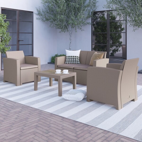 4 Piece Outdoor Faux Rattan Chair,Loveseat and Table Set