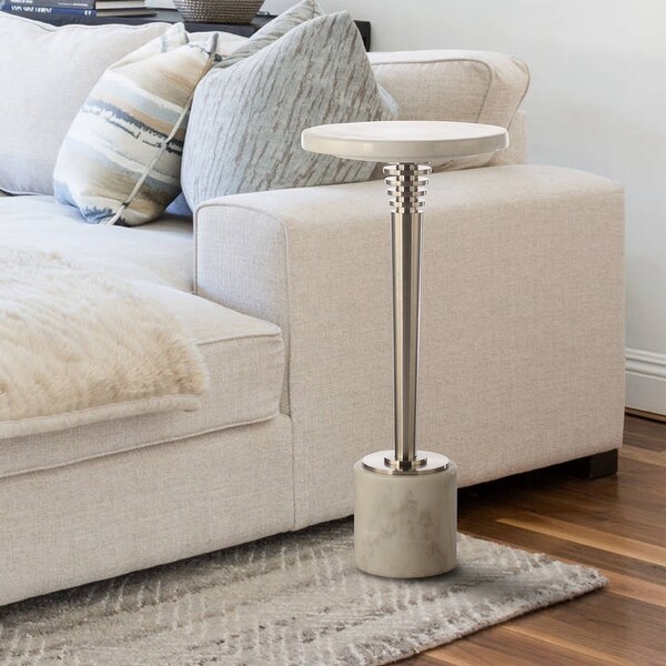 24in High Modern White Marble Living Room Accent ,End,Side Table