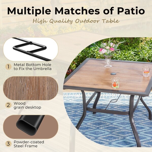 MAISON ARTS 5piece Patio Dining Set,4 Rattan Chairs with Cushion and 1 Table with Umbrella Hole