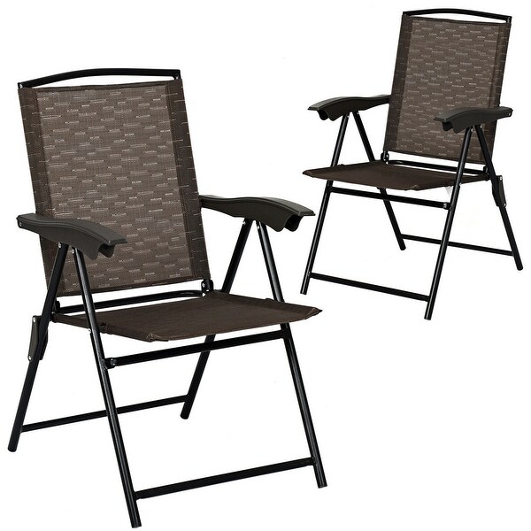 Gymax 2PCS Folding Sling Chairs Steel Armrest Patio Camping
