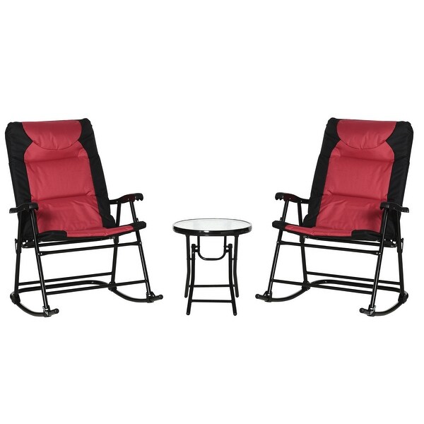 3 Piece Patio Furniture Set with 1 Glass Coffee Table and 2 Folding Padded Rocking Chairs