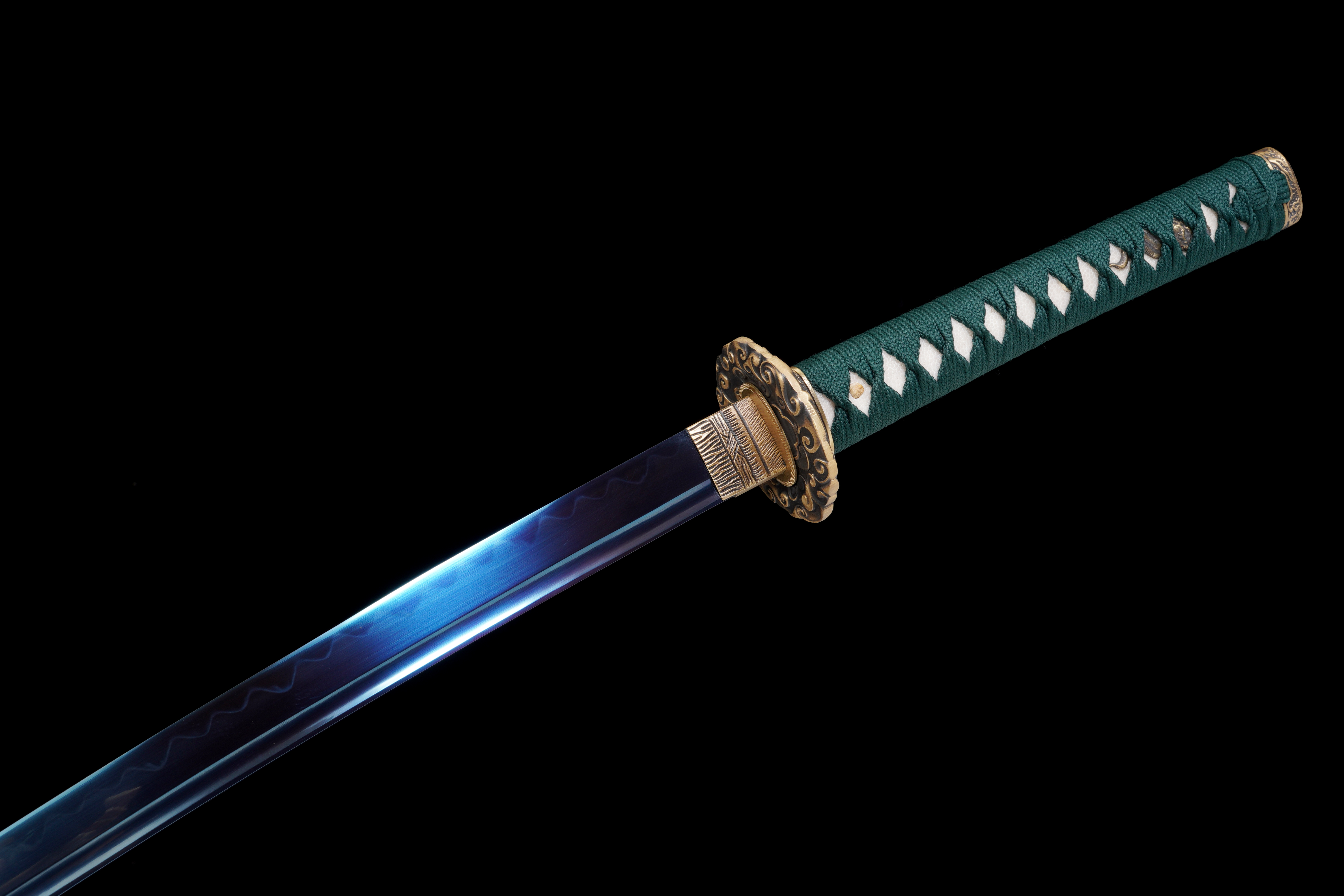 Handmade Katana T10 Steel Clay Tempered Blue Blade Azure Cloud Full Tang