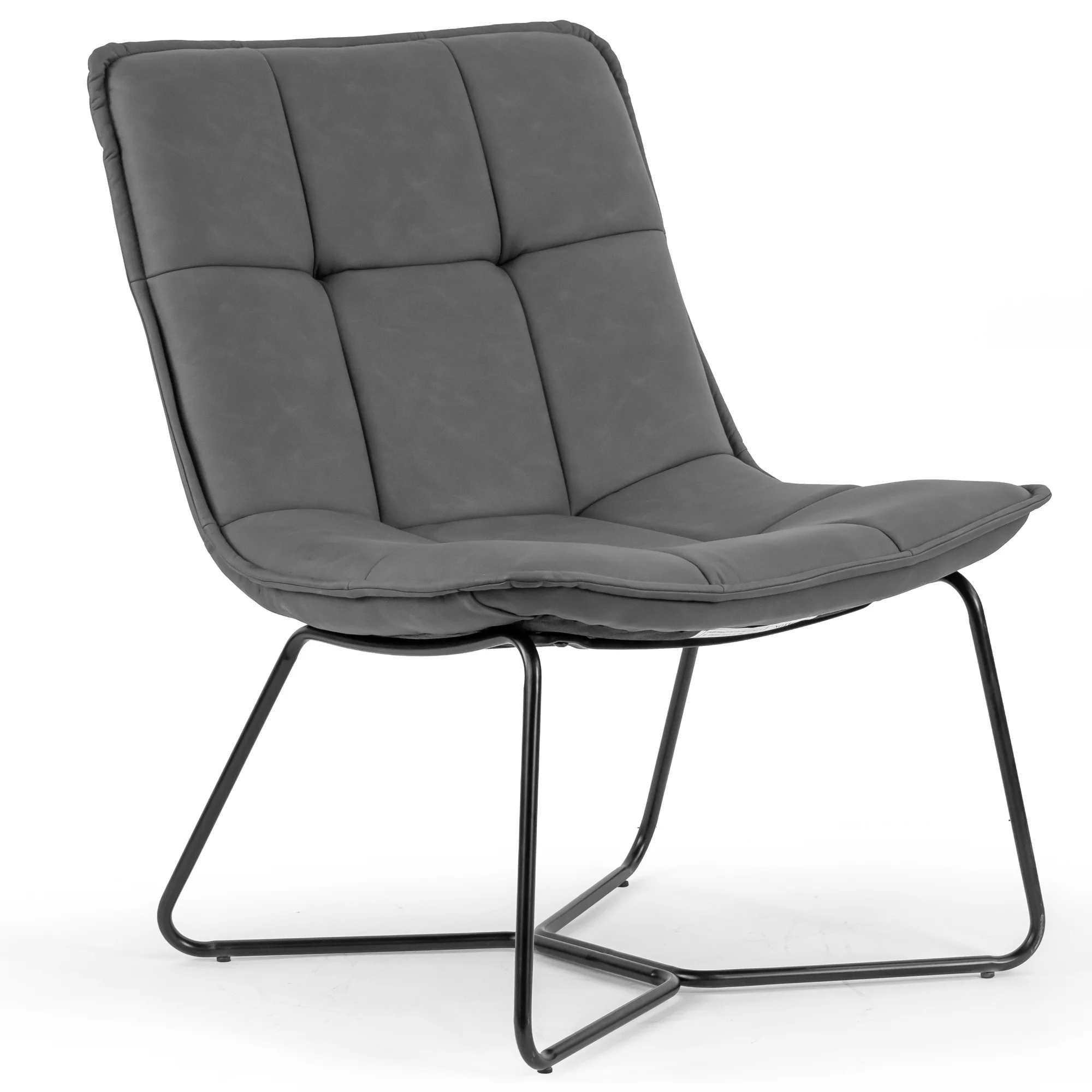 Glamour Home Aurele Faux Leather Armless Accent Chair in Gray/Black