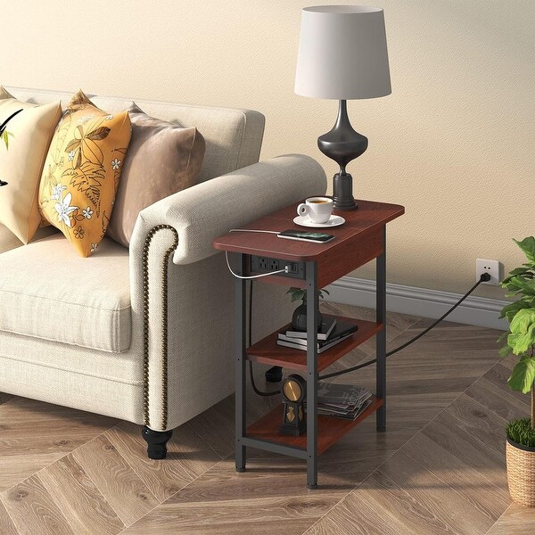 Set of 2 Flip Top Narrow Side Table,Nightstands,End Tables cherry