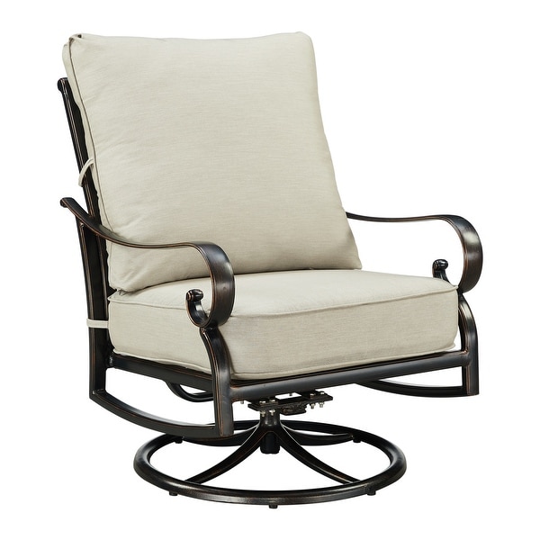 Pair of Black Aluminum Deep Seating Swivel Rocker Club Chairs with Cushions