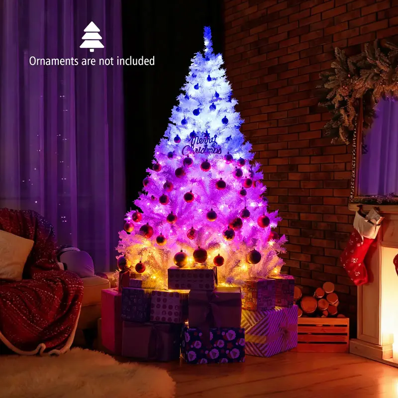 White Pre-Lit Christmas Tree – Dual-Mode Lighting: Warm White + RGB Color-Changing LEDs