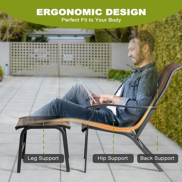Nuu Garden Patio AllWeather Textilene Lounge Chair with Ottoman,Brown