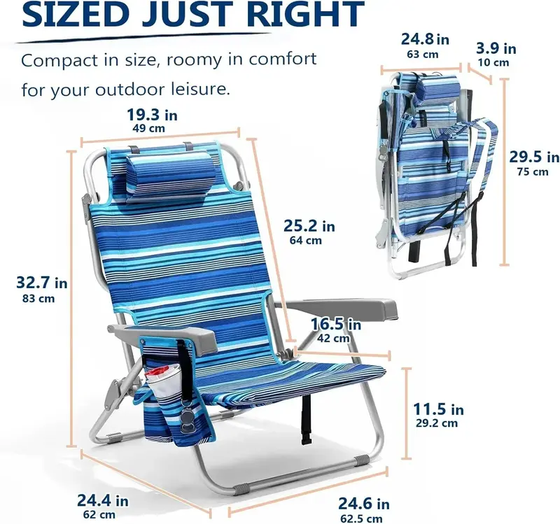 Tall Aluminum Beach Chair Set – 2-Pack Foldable, Lightweight Lay-Flat Chairs with Backpack Straps