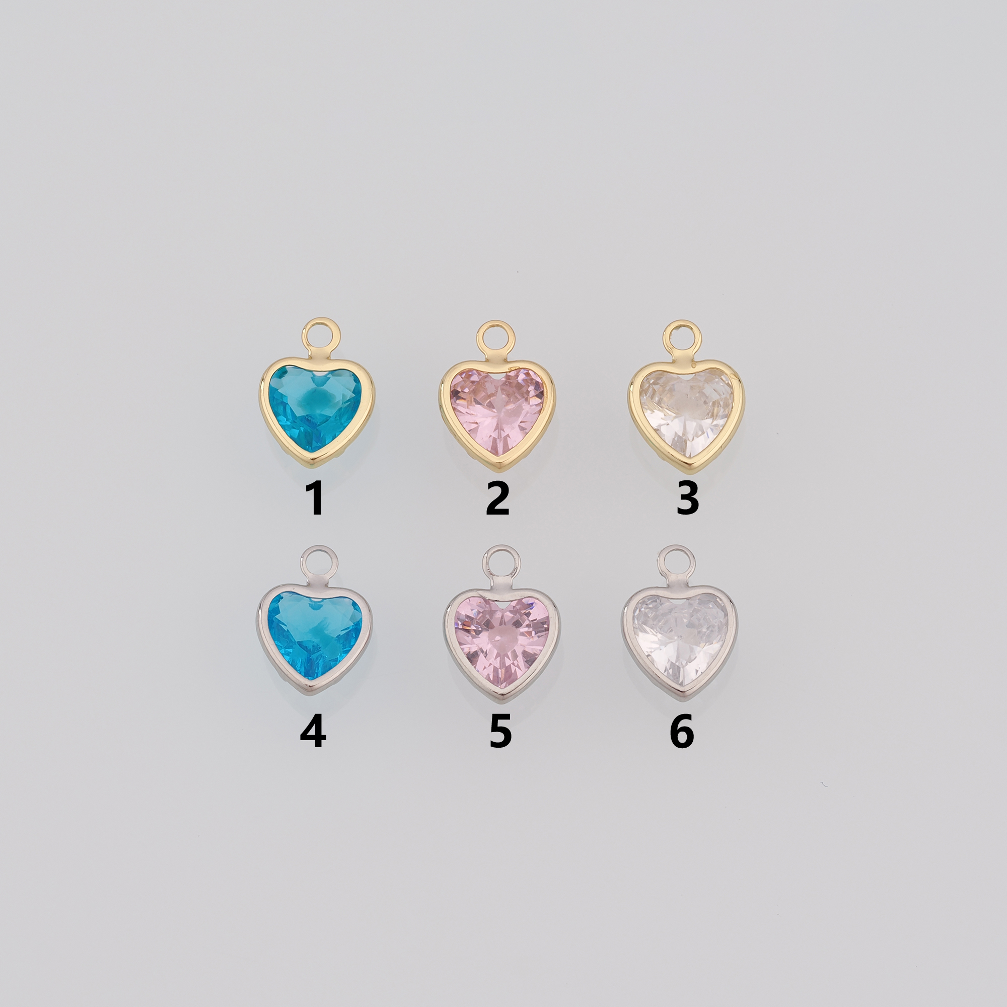 18K Gold Filled Heart Pendant,Crystal Heart Charm Earrings Necklace for DIY Jewelry Making Supply