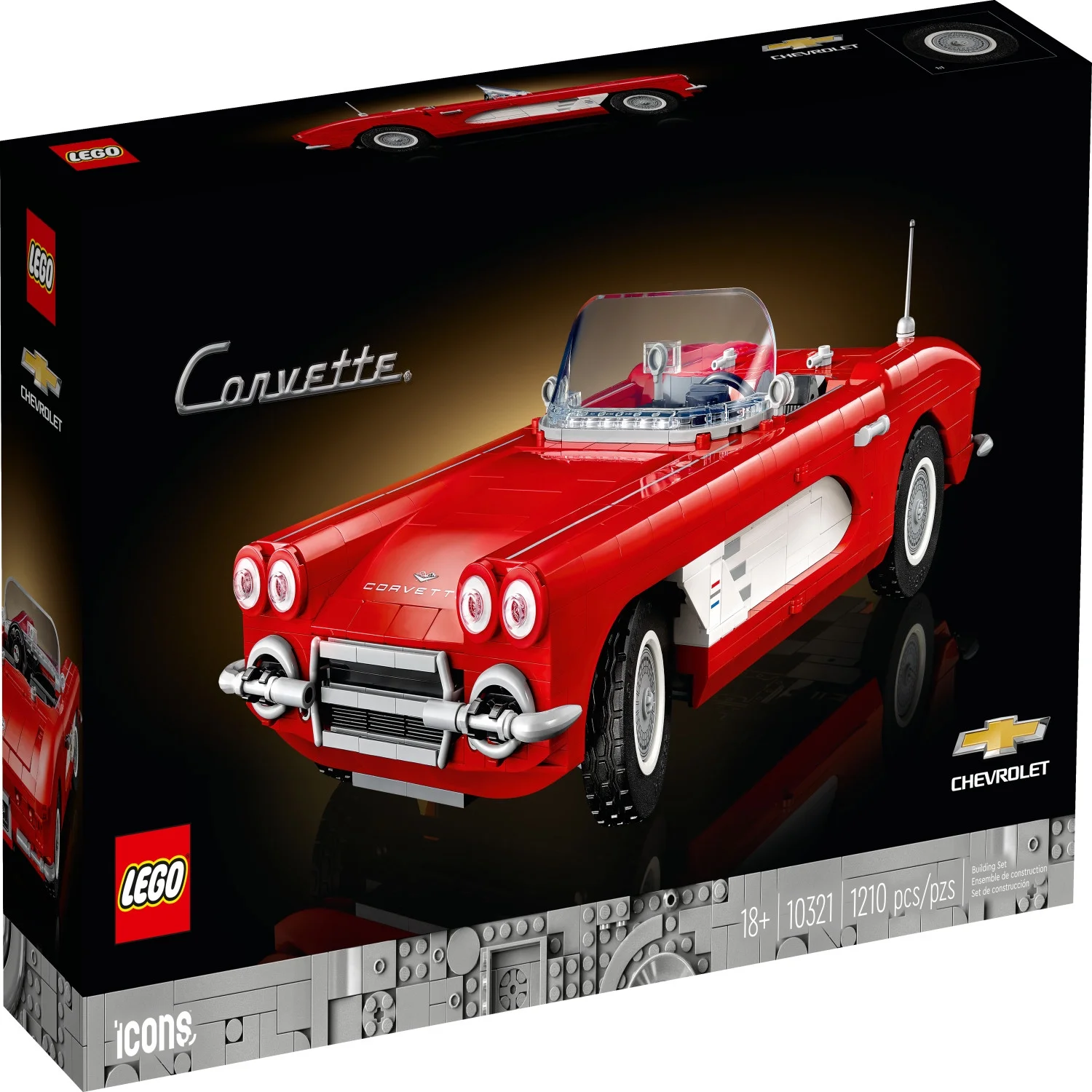 LEGO Icons Corvette Classic Car Model Building Kit for Adults, Gift Idea for Classic Car Lovers, Build and Display this Replica of an Iconic American Car, 10321
