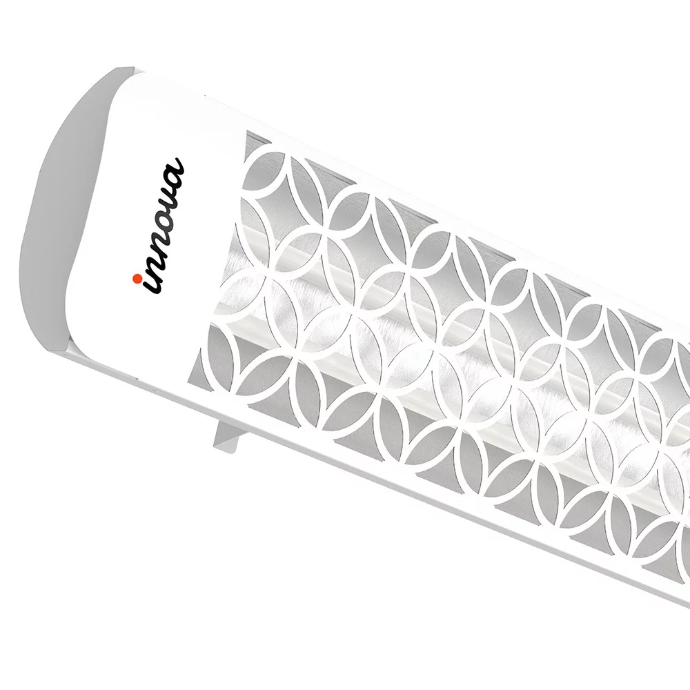 Innova-4000 Watt Electric Infrared Dual Element Heater-208 Voltage-White Finish-Clover Decorative Fascia-Outdoor Wall Mount Electric Heater-EF40208W2