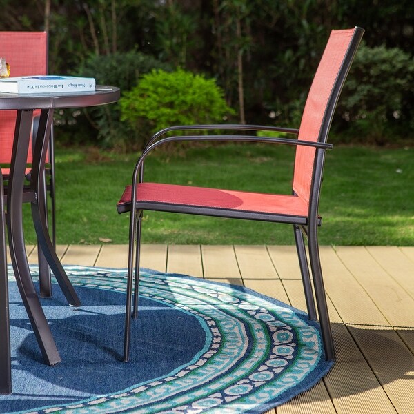 MAISON ARTS 5Piece Patio Dining Set,Geometrically Stamped Round Table and 4 Textilene Dining Chairs