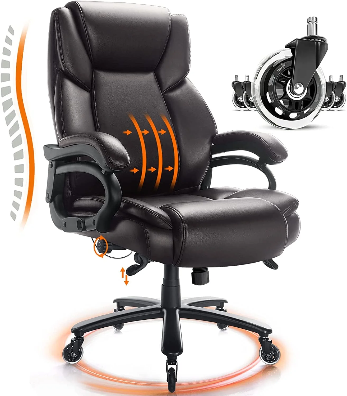 VITESSE Big and Tall 500lb Home Office Chair, Executive Office Chair Desk Chair with High Back,Heavy Duty Task Computer Chair with Tilt Lock Adjustable Swivel Chair with Lumbar Support