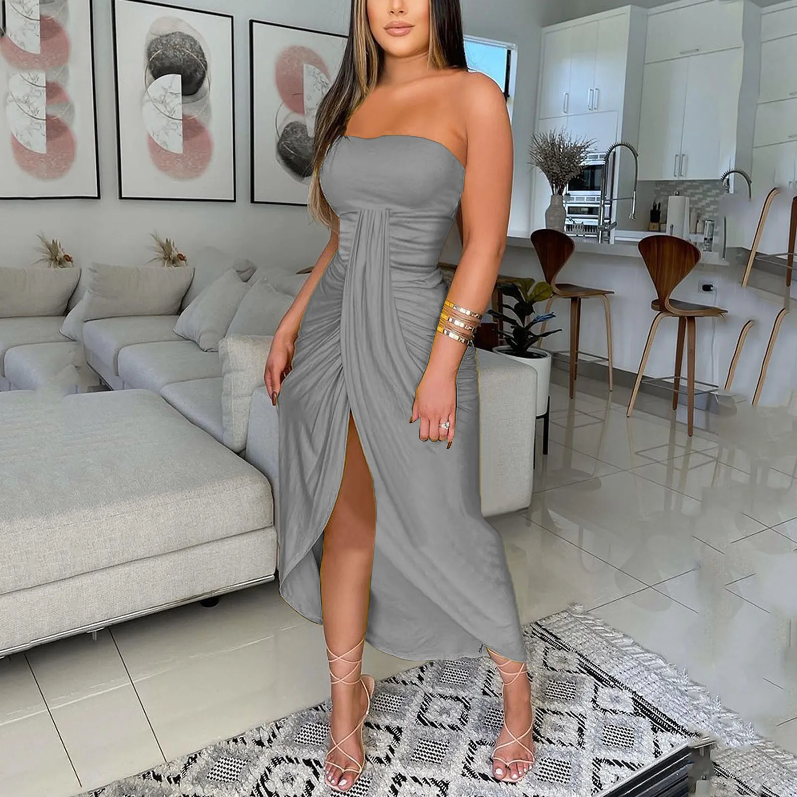 Strapless Split Maxi Dress | Evening GownClistos