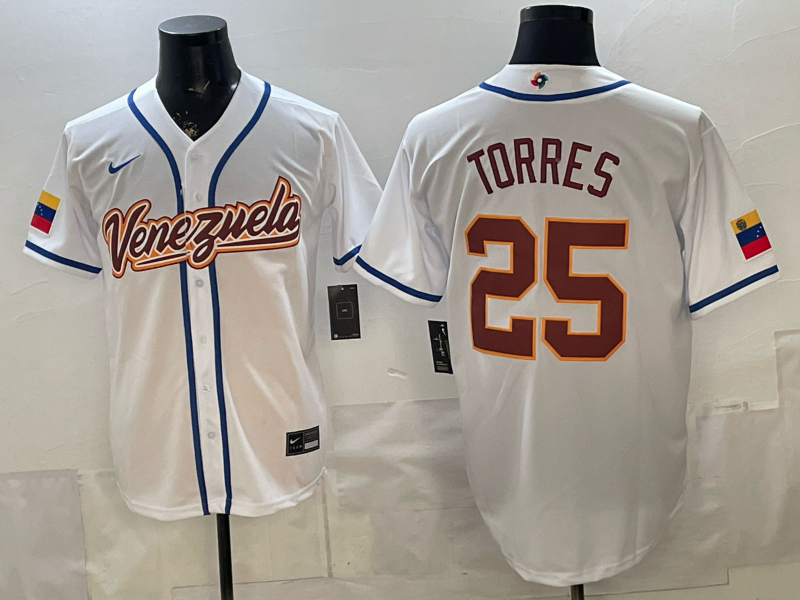 Men's Venezuela Baseball Gleyber Torres #25 White 2026 World Baseball Classic Stadium Jersey