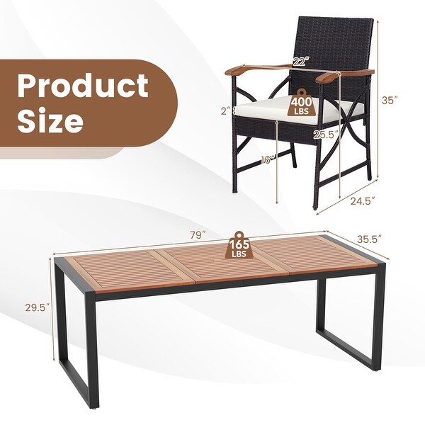 Costway 9 Pieces Patio Rattan Dining Set with Acacia Wood Table,1.9
