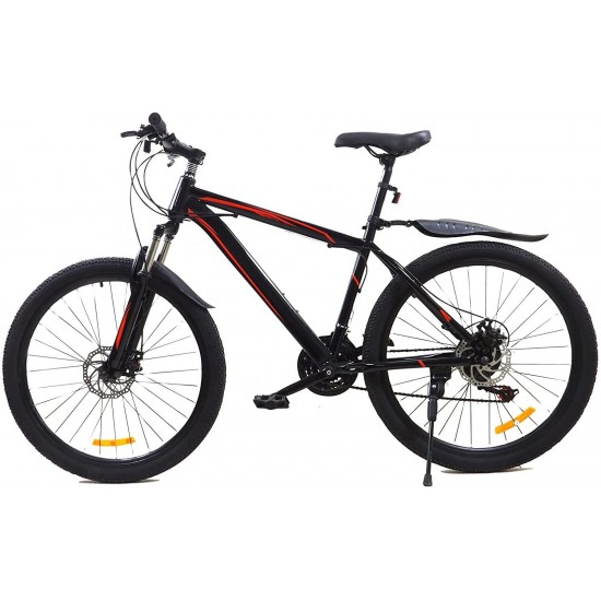 26″ Adult Mountain Bike 24 Speed Shifters All-Terrain Mountain Bike Double Disc Brake Steel Frame Lightweight Bicycle for Mens Womens