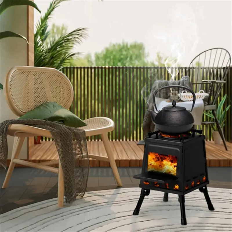 Windproof Portable Camping Stove – Detachable Wooden Frame Grill for Hiking, Backpacking & Backyard Use