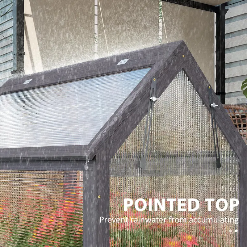Wooden Raised Garden Bed with Polycarbonate Peak-Roof Greenhouse – 35.5″ x 22.5″ x 38.25″, Gray Cold Frame Planter