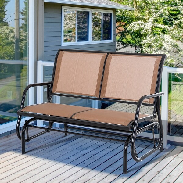 Outsunny 2Person Glider Rocking Chair with Smooth Armrest,Breathable Mesh Fabric for Backyard Garden