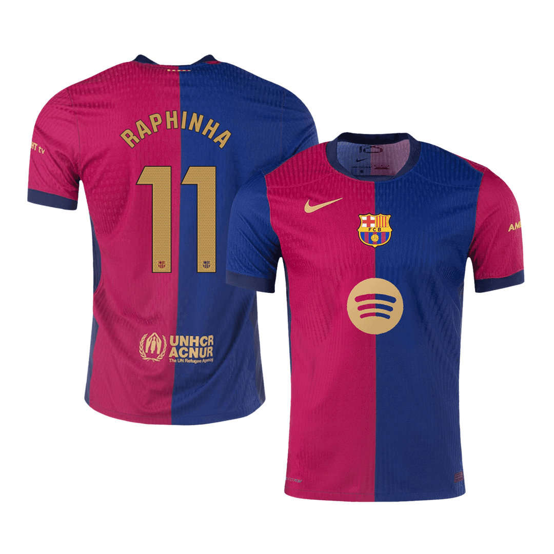 RAPHINHA #11 Barcelona Home Player Version Jersey - Spotify Logo Without Text