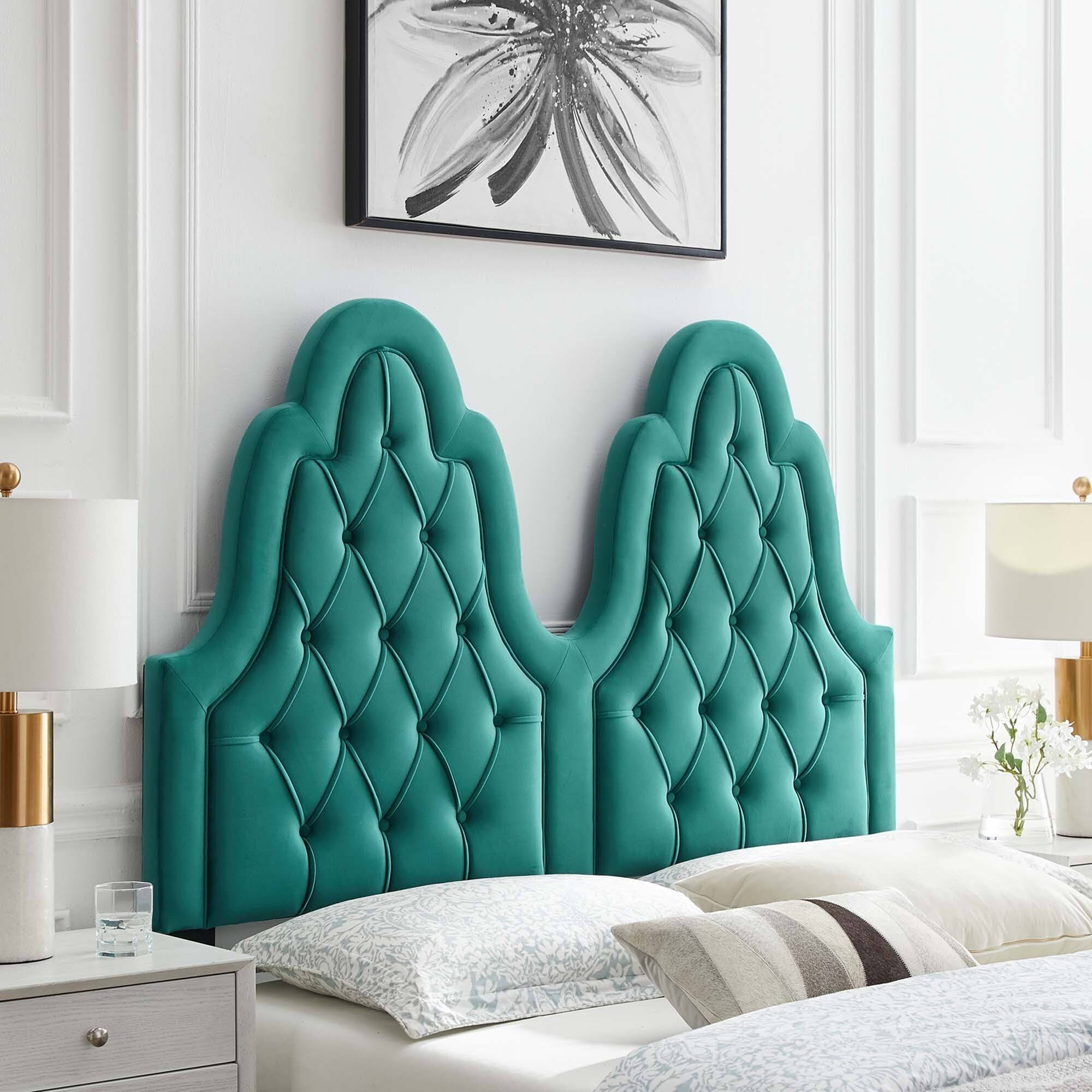 Modway Augustine Twin Headboard Tufted Teal Performance Velvet