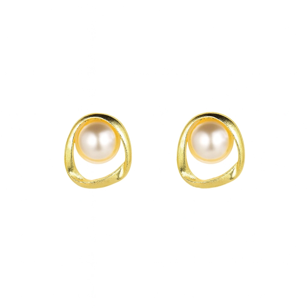 Golden Pearl Stud Earrings for Women