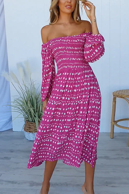 Off Shoulder Midi Dress with Balloon SleevesClistos