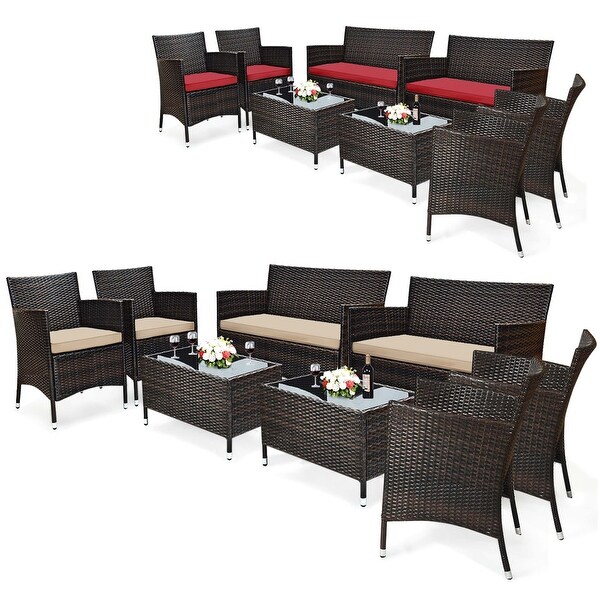 Costway 8PCS Rattan Patio Furniture Set Cushioned Sofa Chair