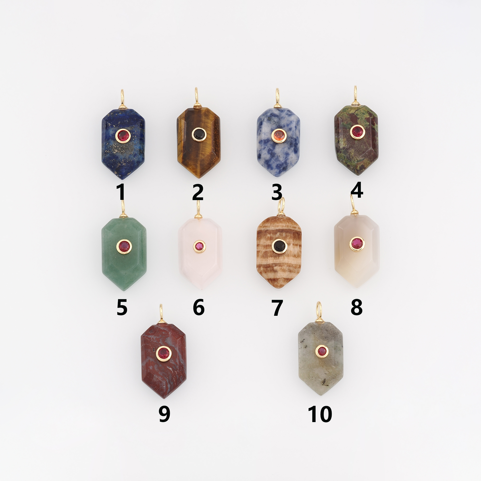 18K Gold Filled Geometric Pendant,Natural Stone Charm Earrings Necklace for DIY Jewelry Making Supply