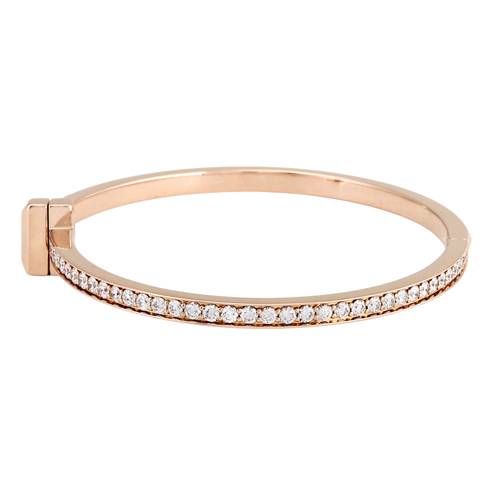 Tiffany & Co. Tiffany T One Hinge Bangle Narrow Model Bracelet 18K Rose Gold Diamond 68315743