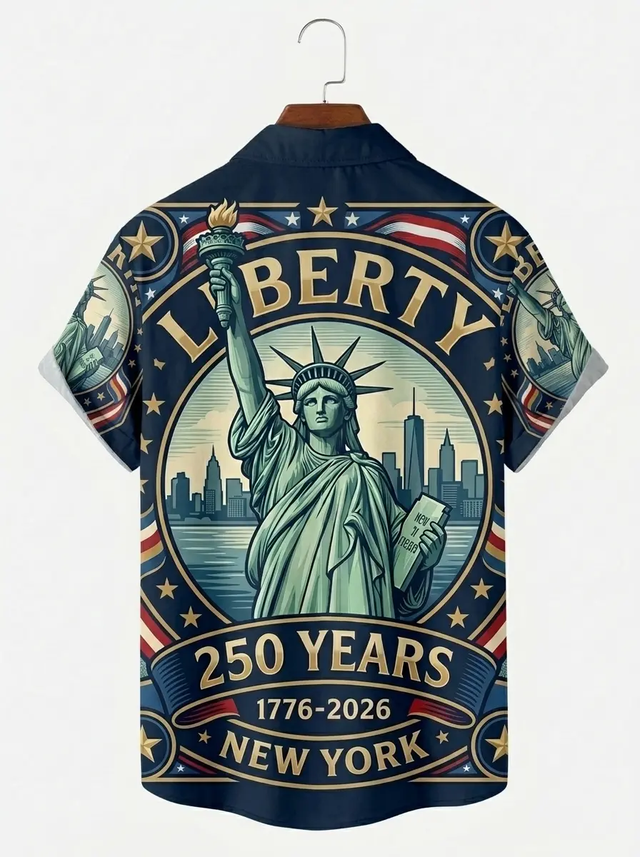 Men's printed shirts, Liberty 250 Years New York Statue of Liberty Aloha Shirt