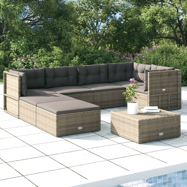 vidaXL 6 Piece Patio Lounge Set with Cushions Gray Poly Rattan