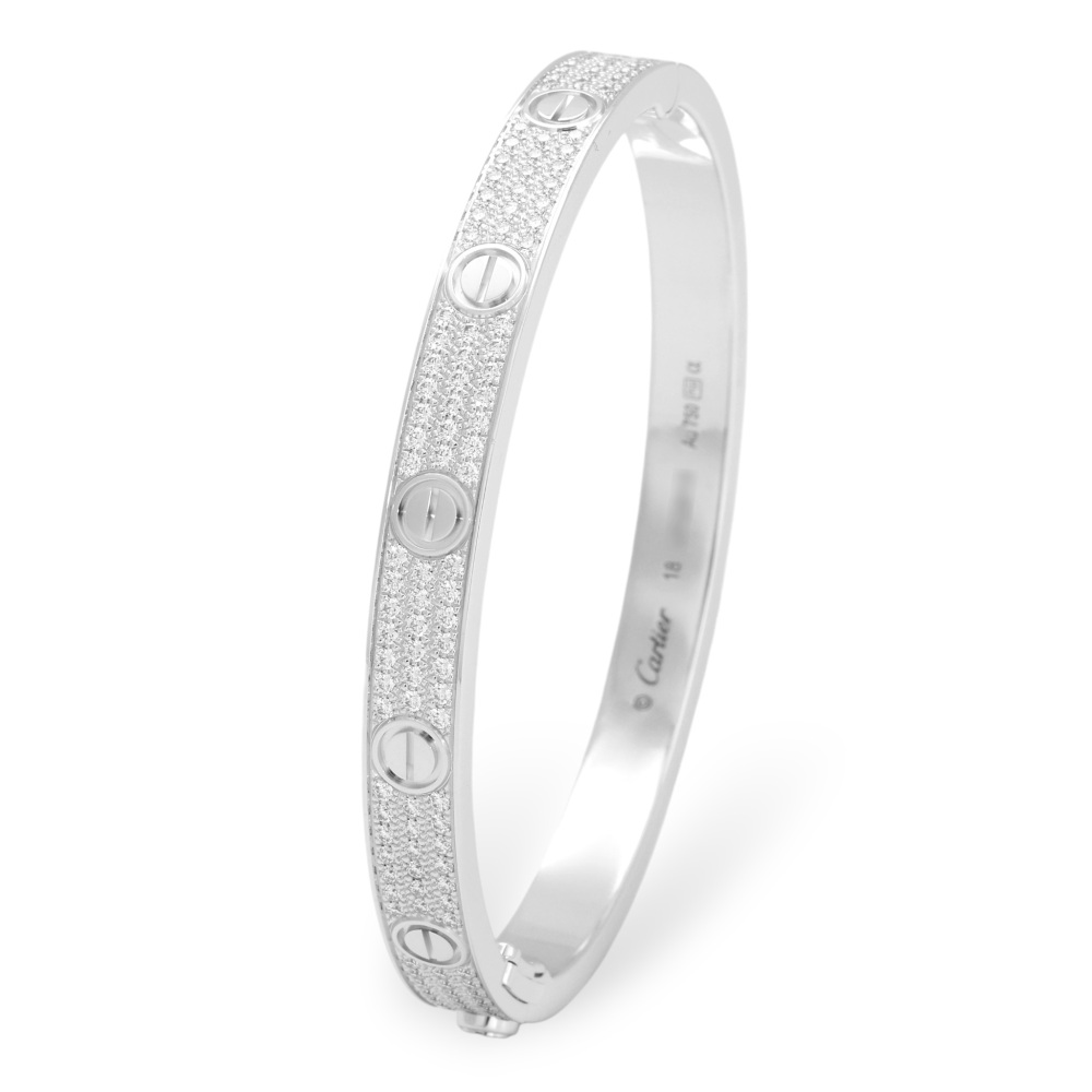 Cartier Love Classic Model Pave Bracelet 18K White Gold Diamond N6032400