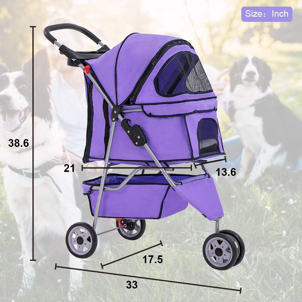 BestPet 3 Wheel Collapsible Pet Stroller,Purple