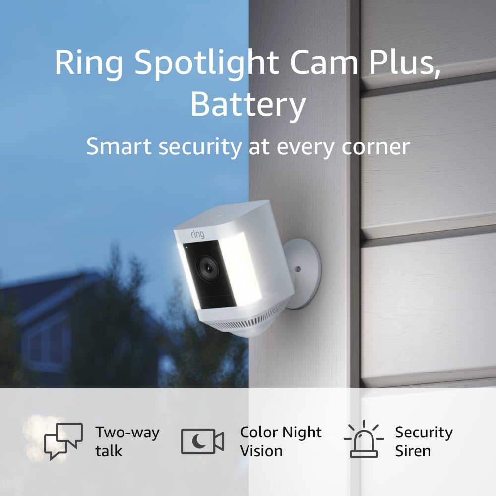 Ring Spotlight Cam Plus, Battery | Two-Way Talk, Color Night Vision, and Security Siren