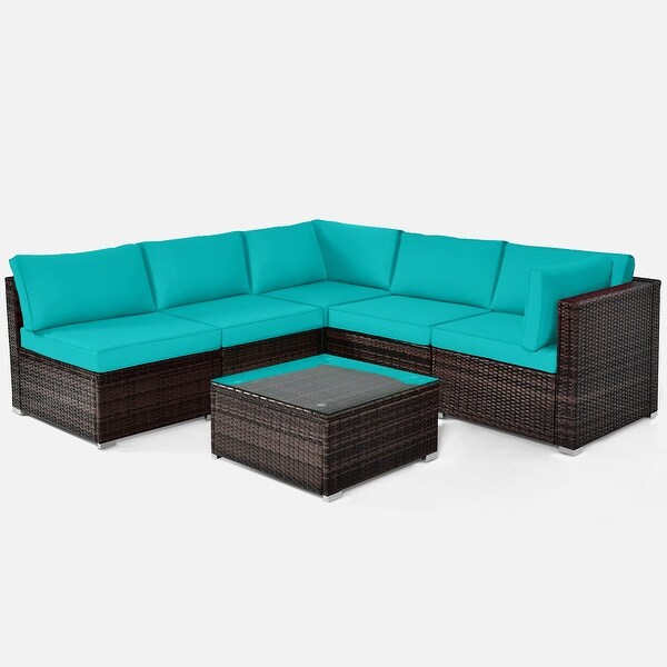 Costway 6PCS Patio Rattan Furniture Set Cushioned Sofa Coffee Table