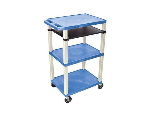 H. Wilson Tuffy Blue 42x22 3 Shelf Cart w/ Black Pullout Shelf u0026 B