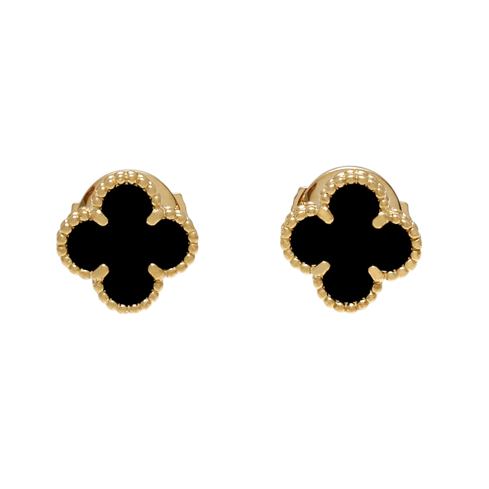 Van Cleef & Arpels Sweet Alhambra Earrings 18K Yellow Gold Onyx VCARA44900