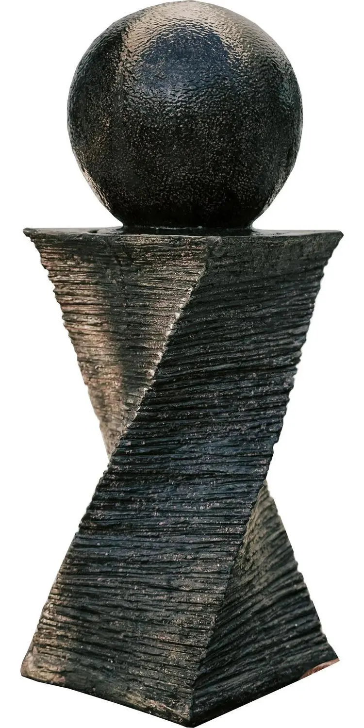 XBrand Zen Ball Indoor/Outdoor Water Fountain – 30″ Black Swirl Sphere Sculpture with Smooth Flow Design