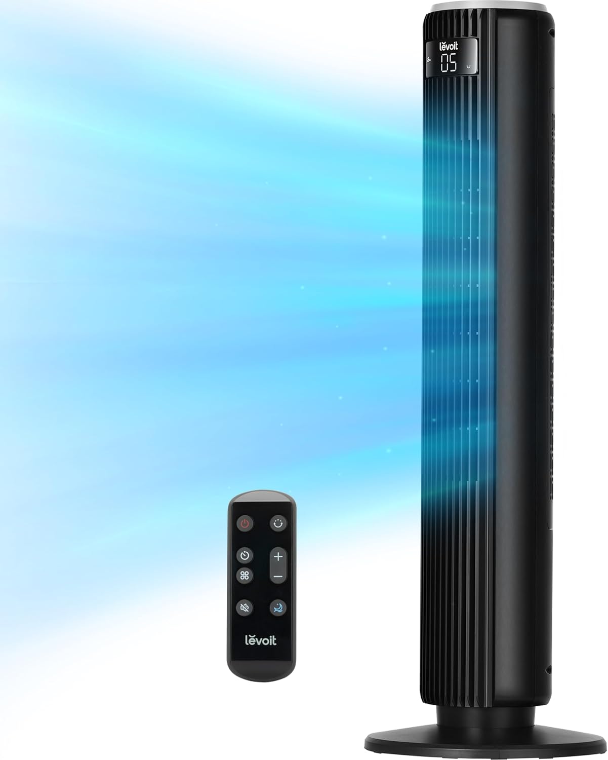 LEVOIT Tower Fan for Bedroom, Standing Fan that Blows Cold Air for Home, 28dB Quiet for Sleep, Remote, 90° Oscillation, 12H Timer, 25ft/s Velocity, 5 Speeds, 4 Modes, Bladeless 36 inch, White