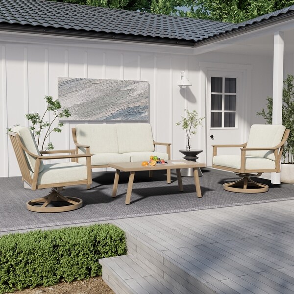 4Person Aluminum Patio Conversation Set with Swivel Chairs,Coffee Table and Cushions