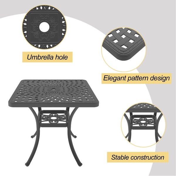 30.71 in. Black Square Cast Aluminum Patio Dining Table