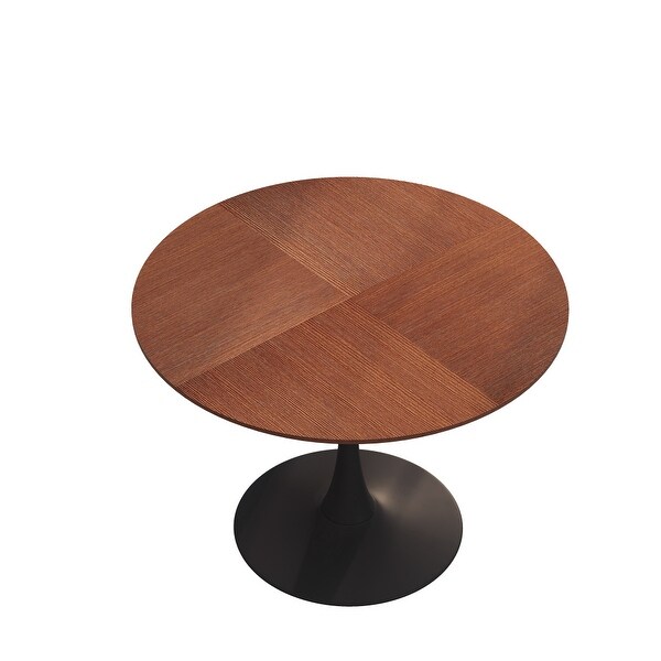 42in. Round Dining Table with Printed Wood Grain Table Top,Metal Base