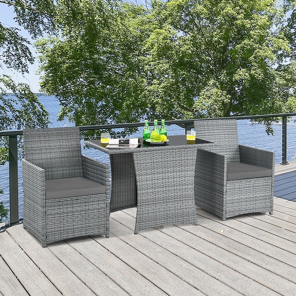 Costway 3PCS Patio Rattan Furniture Set Cushioned Sofa Armrest Garden
