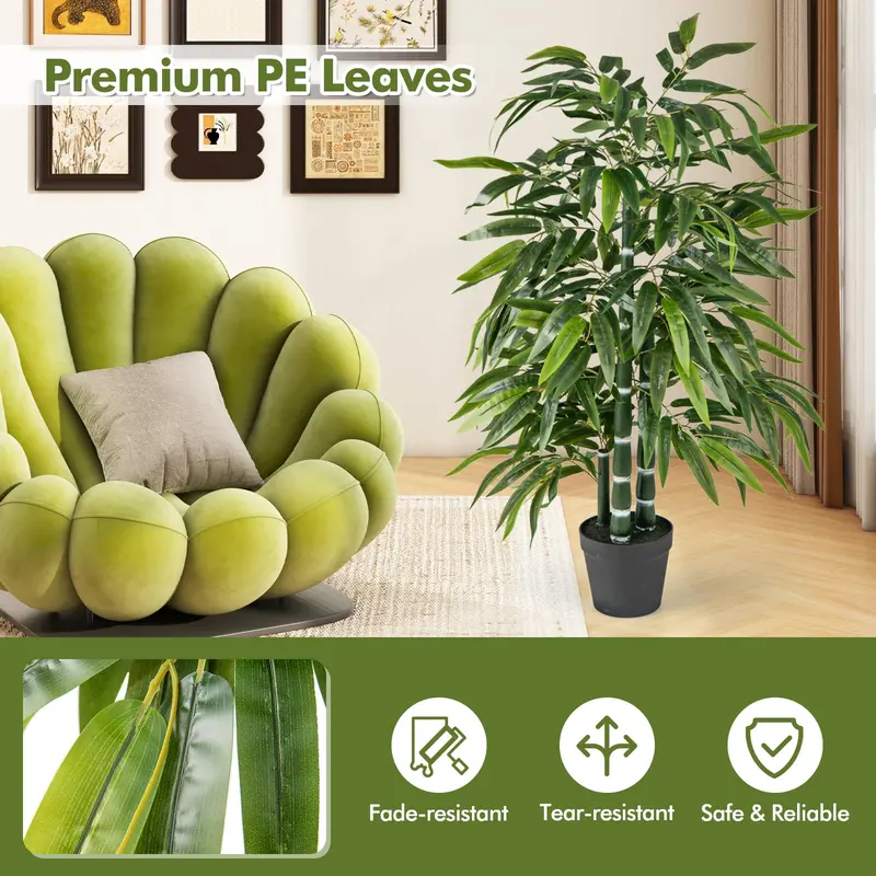 Twin 50-Inch Artificial Bamboo Trees — PE Trunk & Natural-Looking Faux Bamboo Plants