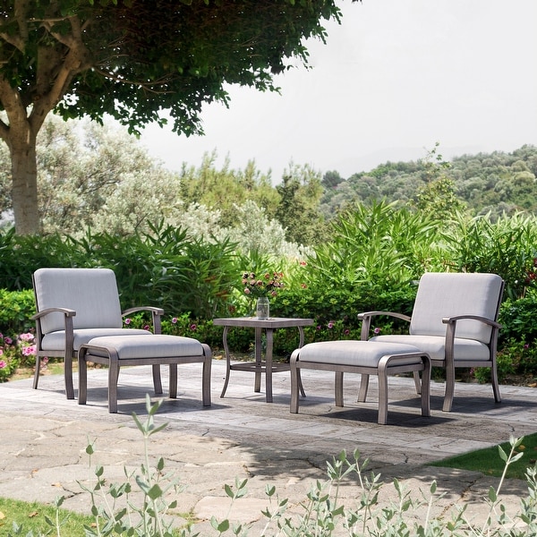 5Piece Aluminum Patio Conversation Set with End Table,Ottoman and Light Gray Cushions