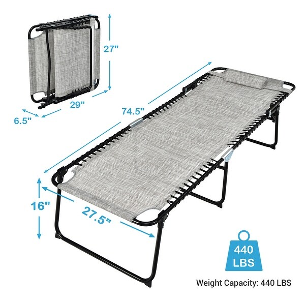Costway Folding Lounge Chaise Chair 4 Position Patio Recliner w/Pillow